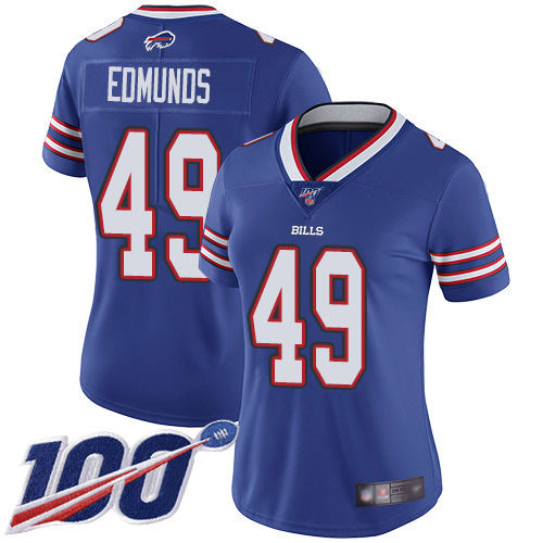 Bills #49 Tremaine Edmunds Royal Blue Team Color Women's Stitched 100th Season Vapor Limited Jersey