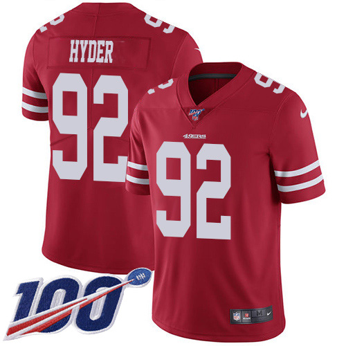San Francisco 49ers #92 Kerry Hyder Red Team Color Men's Stitched 100th Season Vapor Untouchable Limited Jersey Men's