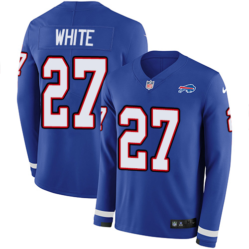 Bills #27 Tre'Davious White Royal Blue Team Color Men's Stitched Limited Therma Long Sleeve Jersey