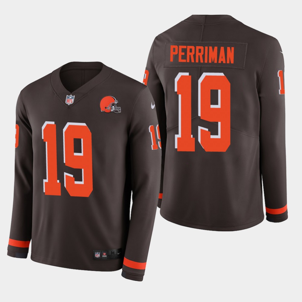 Browns #19 Breshad Perriman Brown Team Color Men's Stitched Limited Therma Long Sleeve Jersey