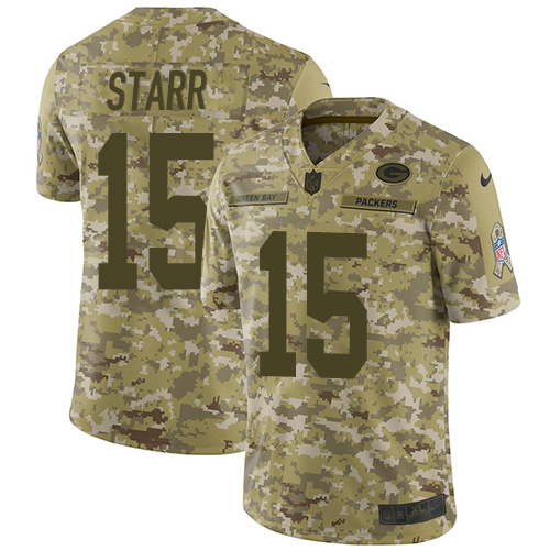 Packers #15 Bart Starr Camo Youth Stitched Limited 2018 Salute To Service Jersey