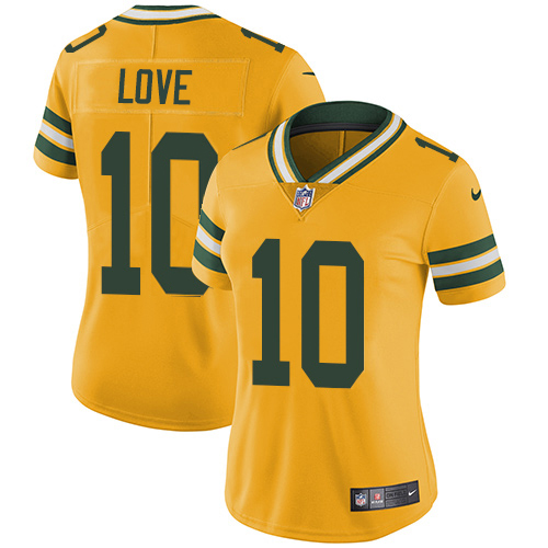 Packers #10 Jordan Love Yellow Women's Stitched Limited Rush Jersey