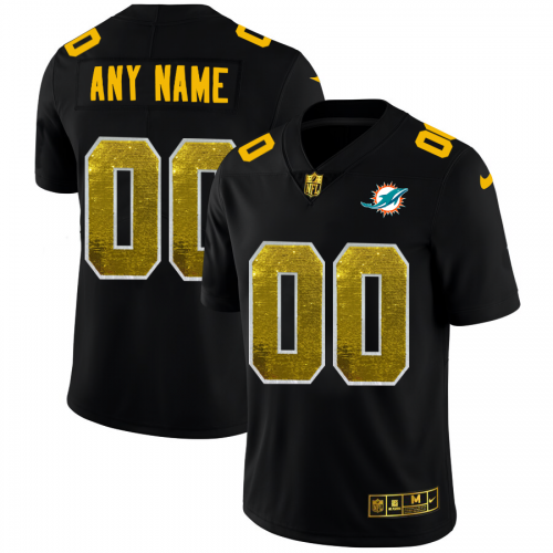 Miami Dolphins Custom Men's Black Golden Sequin Vapor Limited Jersey