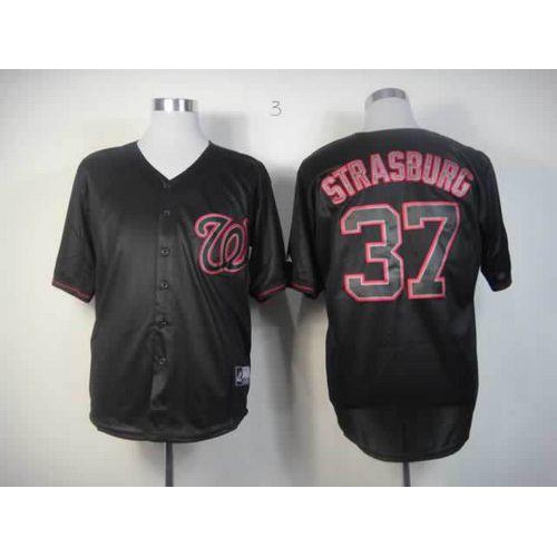 Washington Nationals #37 Stephen Strasburg Black Fashion Stitched Jersey Men's