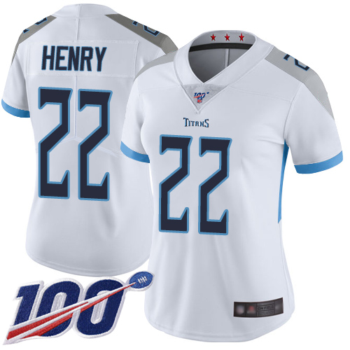 Titans #22 Derrick Henry White Women's Stitched 100th Season Vapor Limited Jersey