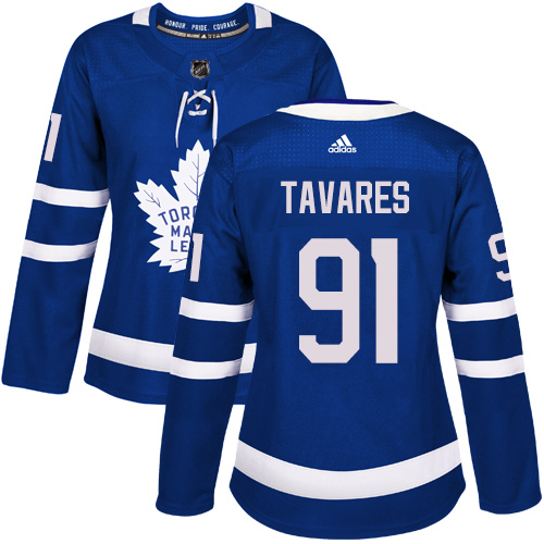 Adidas Maple Toronto Maple Leafs #91 John Tavares Blue Home Authentic Women's Stitched Jersey Womens