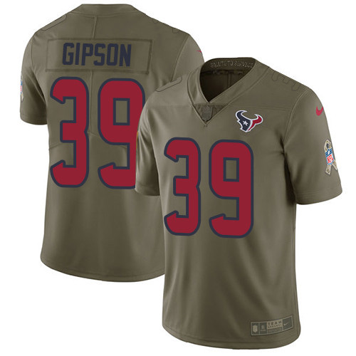 Houston Texans #39 Tashaun Gipson Olive Men's Stitched Limited 2017 Salute to Service Jersey Men's