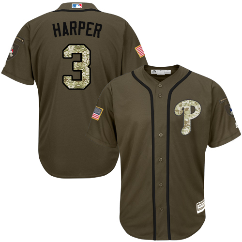 Philadelphia Phillies #3 Bryce Harper Green Salute to Service Stitched Youth Jersey Youth