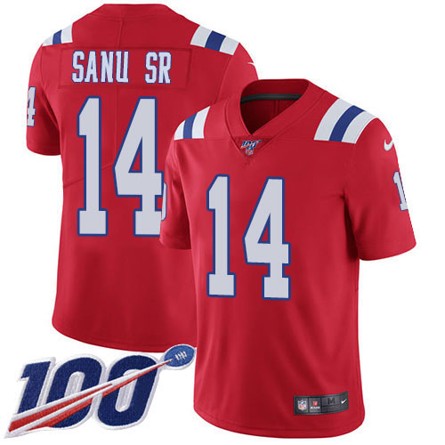 New England Patriots #14 Mohamed Sanu Sr Red Alternate Men's Stitched 100th Season Vapor Limited Jersey Men's