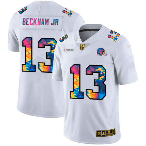 Cleveland Cleveland Browns #13 Odell Beckham Jr. Men's White Multi-Color 2020 Crucial Catch Limited Jersey Men's