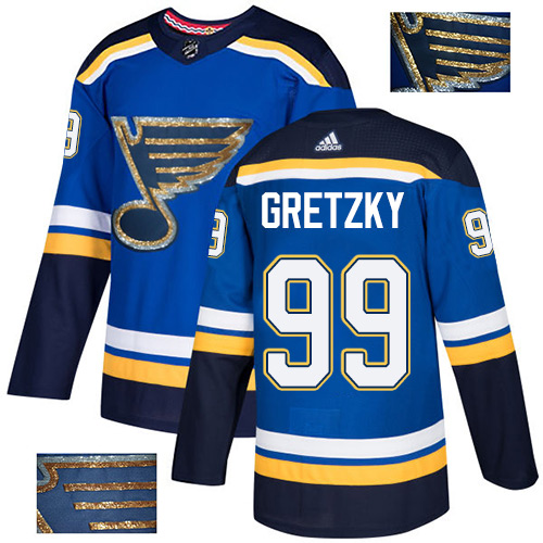 Adidas St. Louis Blues #99 Wayne Gretzky Blue Home Authentic Fashion Gold Stitched Jersey Men's