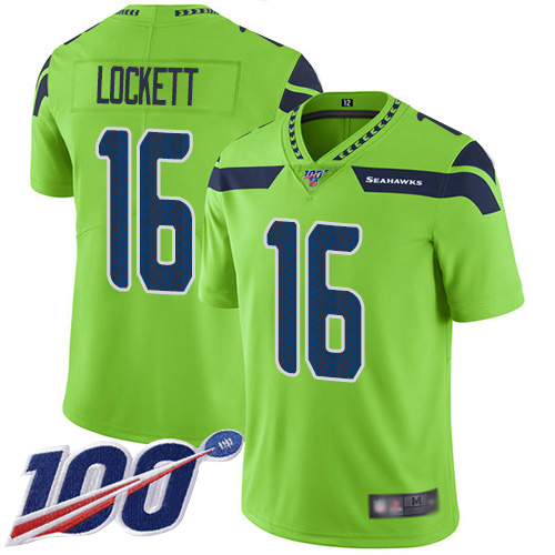 Seahawks #16 Tyler Lockett Green Men's Stitched Limited Rush 100th Season Jersey