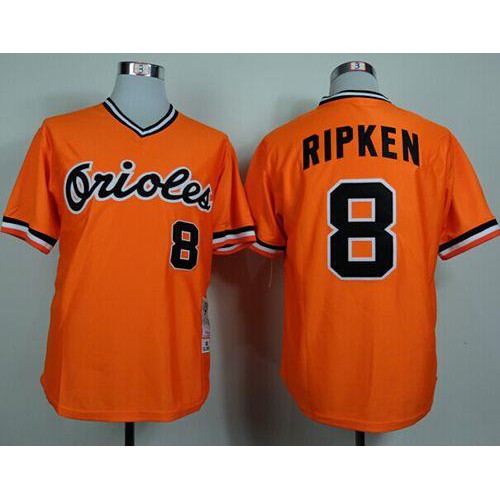 Mitchell and Ness 1982 Baltimore Orioles #8 Cal Ripken Orange Throwback Stitched Jersey Men's