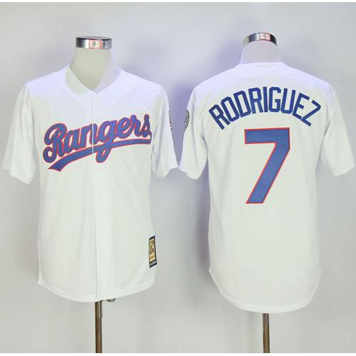 Mitchell And Ness Texas Rangers #7 Ivan Rodriguez White Throwback Stitched Jersey Men's