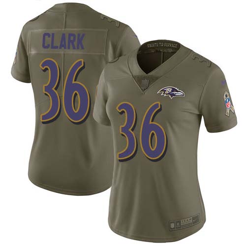 Baltimore Ravens #36 Chuck Clark Olive Women's Stitched Limited 2017 Salute To Service Jersey Womens