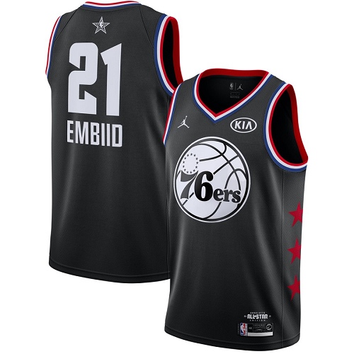 Philadelphia 76ers #21 Joel Embiid Black Womens Jordan Swingman 2019 All-Star Game Jersey Womens