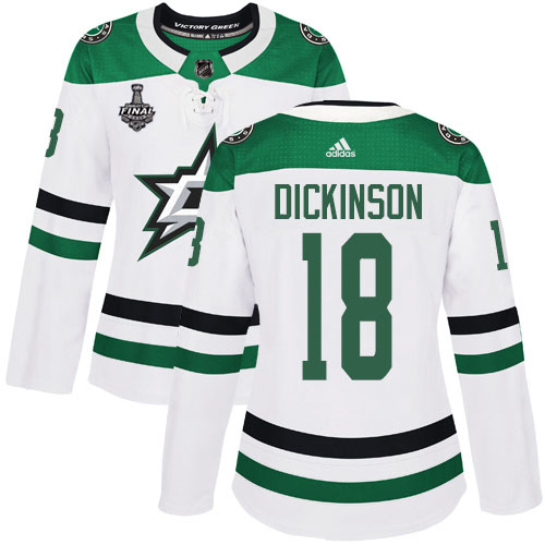 Adidas Dallas Stars #18 Jason Dickinson White Road Authentic Women's 2020 Stanley Cup Final Stitched Jersey Womens