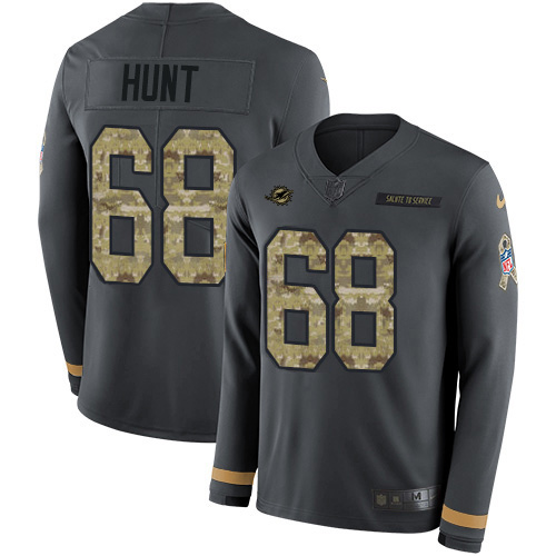 Miami Dolphins #68 Robert Hunt Anthracite Salute to Service Youth Stitched Limited Therma Long Sleeve Jersey Youth