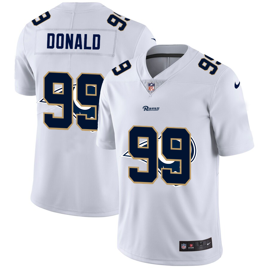 Los Angeles Rams #99 Aaron Donald White Men's Team Logo Dual Overlap Limited Jersey