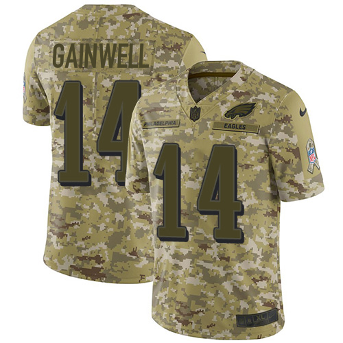 Eagles #14 Kenneth Gainwell Camo Men's Stitched Limited 2018 Salute To Service Jersey