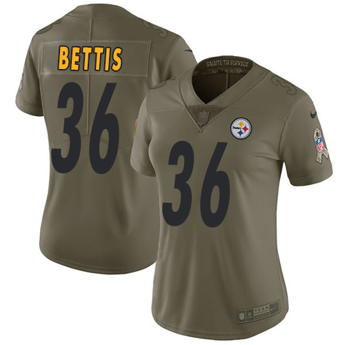 Steelers #36 Jerome Bettis Olive Women's Stitched Limited 2017 Salute To Service Jersey