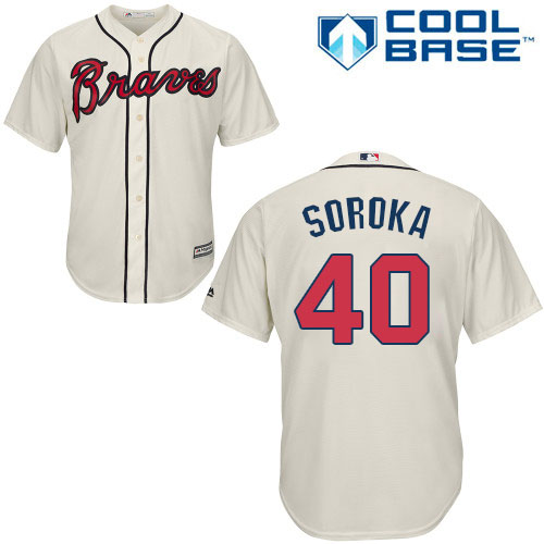 Atlanta Braves #40 Mike Soroka Cream New Cool Base Stitched Jersey Men's