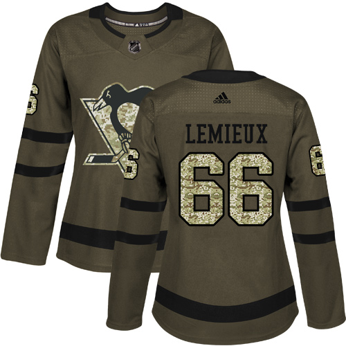 Adidas Pittsburgh Penguins #66 Mario Lemieux Green Salute to Service Women's Stitched Jersey Womens