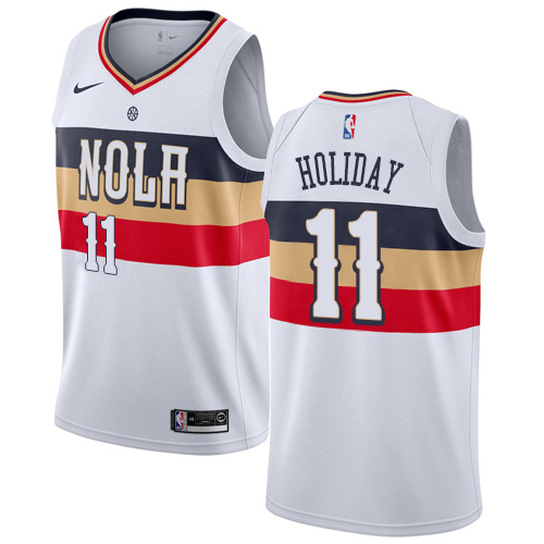 New Orleans Pelicans #11 Jrue Holiday White Swingman Earned Edition Jersey Mens