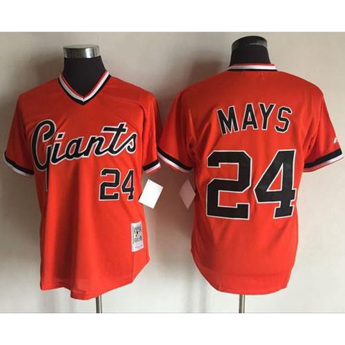 Mitchell And Ness San Francisco Giants #24 Willie Mays Orange Throwback Stitched Jersey Men's