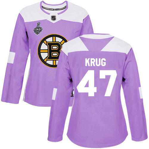 Adidas Boston Bruins #47 Torey Krug Purple Authentic Fights Cancer Stanley Cup Final Bound Women's Stitched Jersey Womens