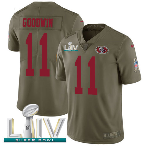 San Francisco 49ers #11 Marquise Goodwin Olive Super Bowl LIV 2020 Men's Stitched Limited 2017 Salute To Service Jersey Men's