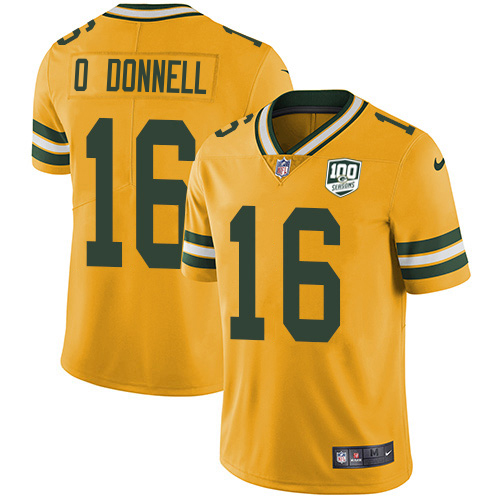 Packers #16 Pat O'Donnell Yellow Youth 100th Season Stitched Limited Rush Jersey