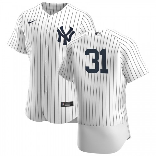 New York New York Yankees #31 Aaron Hicks Men's White Navy Home 2020 Authentic Player Jersey Men's