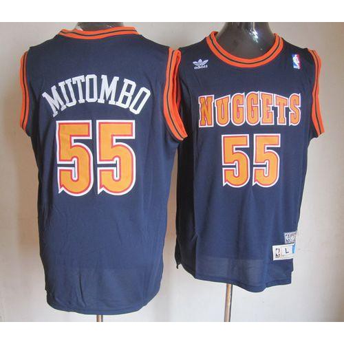 Denver Nuggets #55 Dikembe Mutombo Dark Blue Swingman Throwback Stitched Jersey Mens
