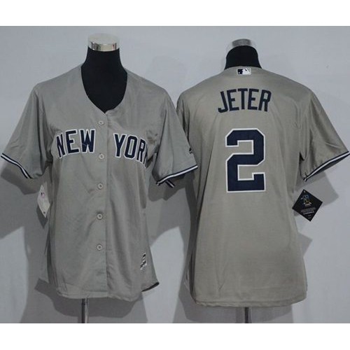 New York Yankees #2 Derek Jeter Grey Women's Road Stitched Jersey Womens