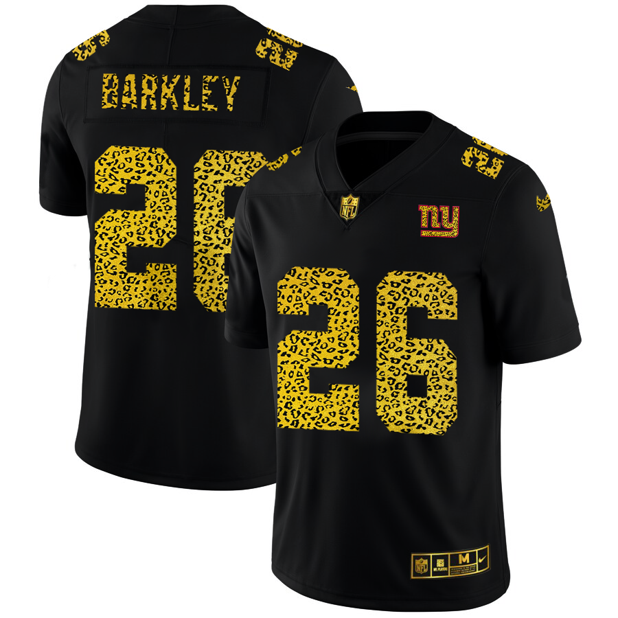 New York Giants #26 Saquon Barkley Men's Leopard Print Fashion Vapor Limited Jersey Black
