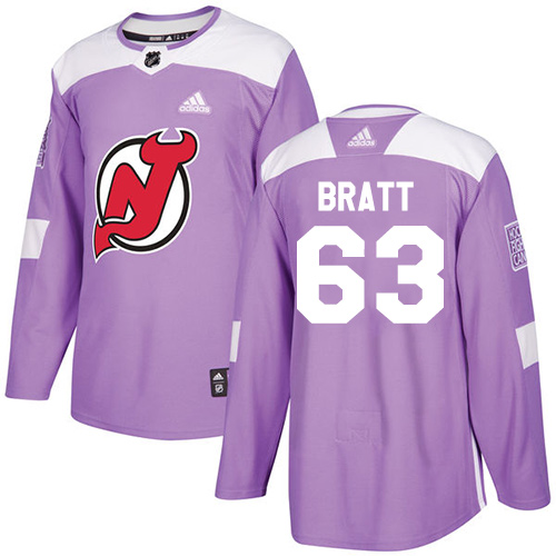 Adidas New Jersey Devils #63 Jesper Bratt Purple Authentic Fights Cancer Stitched Jersey Men's