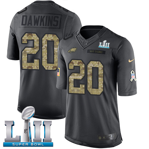 Eagles #20 Brian Dawkins Black Super Bowl LII Youth Stitched Limited 2016 Salute To Service Jersey