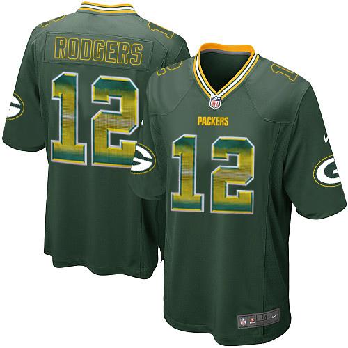 Packers #12 Aaron Rodgers Green Team Color Men's Stitched Limited Strobe Jersey