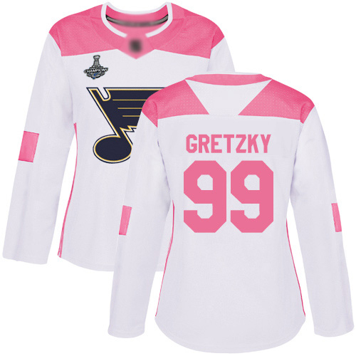 Adidas St. Louis Blues #99 Wayne Gretzky White/Pink Authentic Fashion Stanley Cup Champions Women's Stitched Jersey Womens