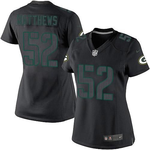 Green Bay Packers #52 Clay Matthews Black Impact Women's Stitched Limited Jersey Womens