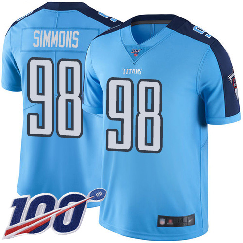 Titans #98 Jeffery Simmons Light Blue Men's Stitched Limited Rush 100th Season Jersey