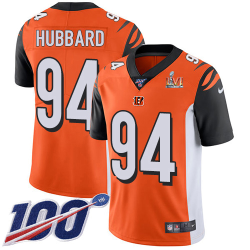 Bengals #94 Sam Hubbard Orange Super Bowl LVI Patch Alternate Youth Stitched 100th Season Vapor Limited Jersey