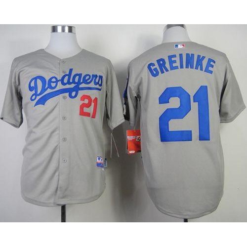 Los Angeles Dodgers #21 Zack Greinke Grey Cool Base Stitched Jersey Men's