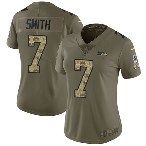 Seahawks #7 Geno Smith Olive/Camo Women's Stitched Limited 2017 Salute To Service Jersey