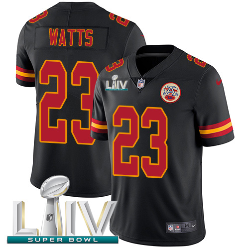 Kansas City Chiefs #23 Armani Watts Black Super Bowl LIV 2020 Youth Stitched Limited Rush Jersey Youth