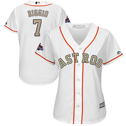 Houston Astros #7 Craig Biggio White 2018 Gold Program Cool Base Women's Stitched Jersey Womens