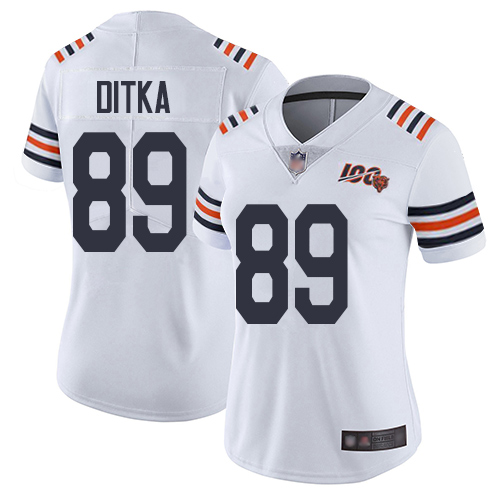 Bears #89 Mike Ditka White Alternate Women's Stitched Vapor Untouchable Limited 100th Season Jersey
