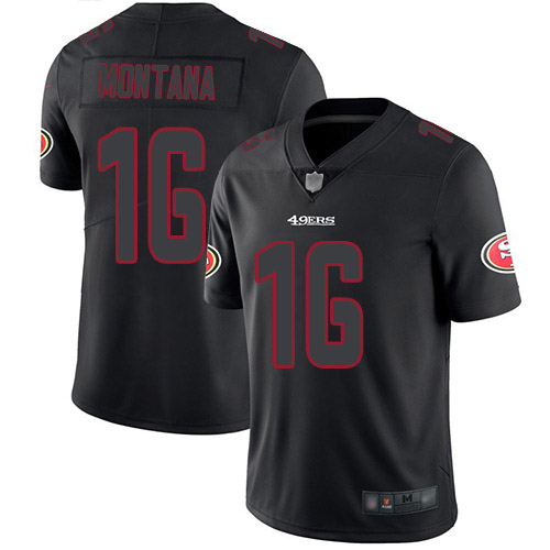 49ers #16 Joe Montana Black Men's Stitched Limited Rush Impact Jersey
