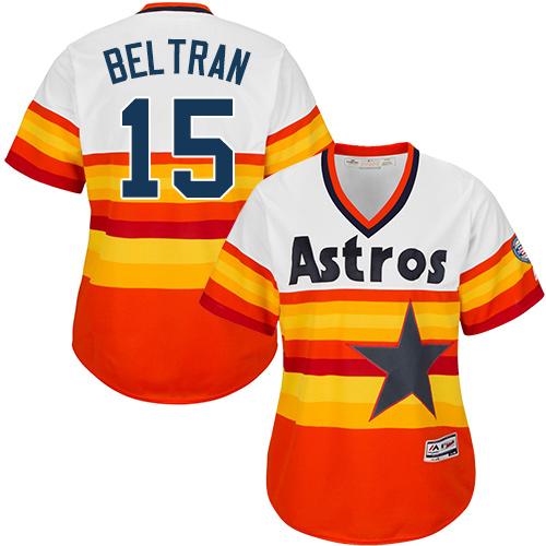Houston Astros #15 Carlos Beltran White/Orange Alternate Cooperstown Women's Stitched Jersey Womens